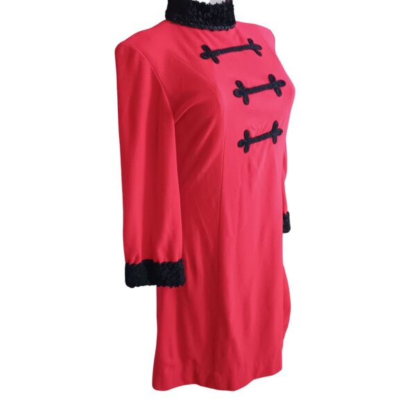 Vintage 1960's Majorette Dress 8/10 Red Black Knit Textured Cuffs Teena Paige - Picture 4 of 7